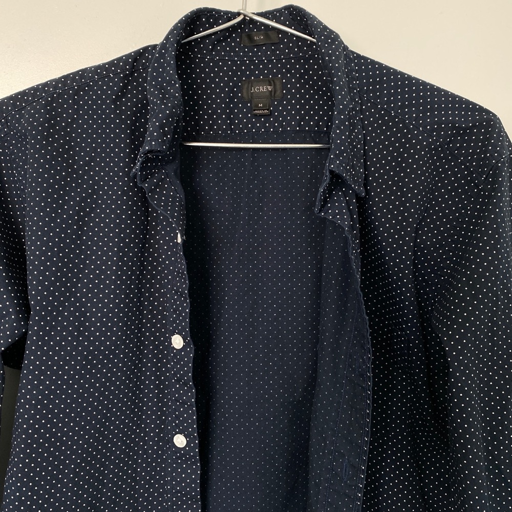 J. Crew Navy Blue Patterned Button Down Slim Medi… - image 2
